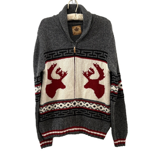 CANADIANA Gray and Red Reindeer Pattern Sweater